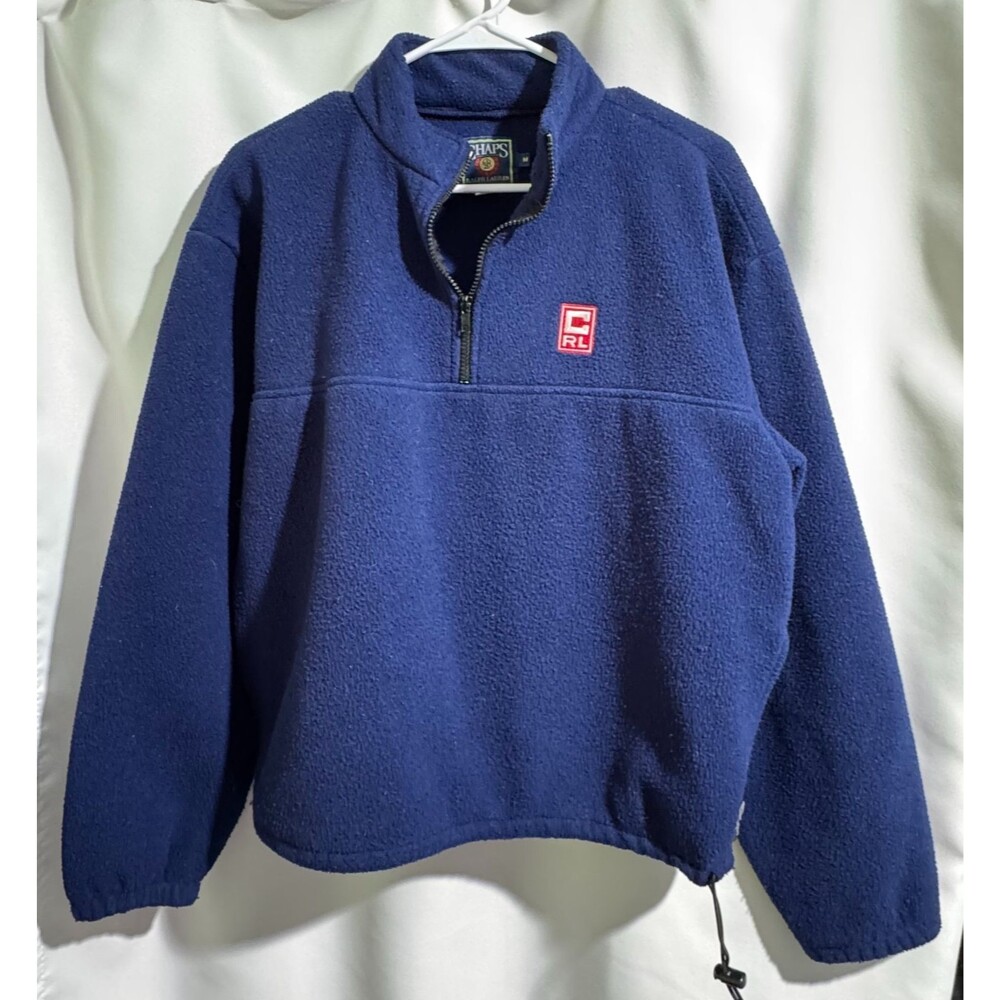 Vintage 90s Chaps Ralph Lauren Blue Quarter Zip Pullover Polar Fleece sz Med USA
